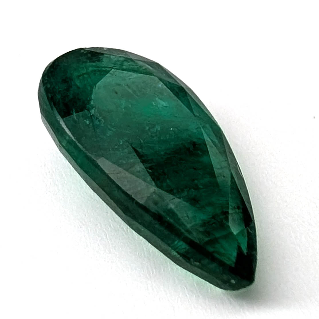 Emerald faceted pear cut gemstone, 3.95ct, alternate angle, view 8 of 13