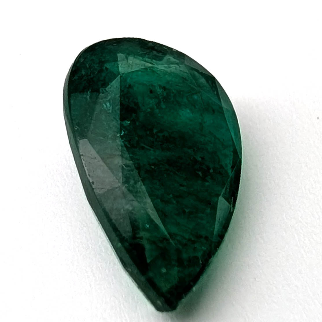 Emerald faceted pear cut gemstone, 3.95ct, alternate angle, view 9 of 13