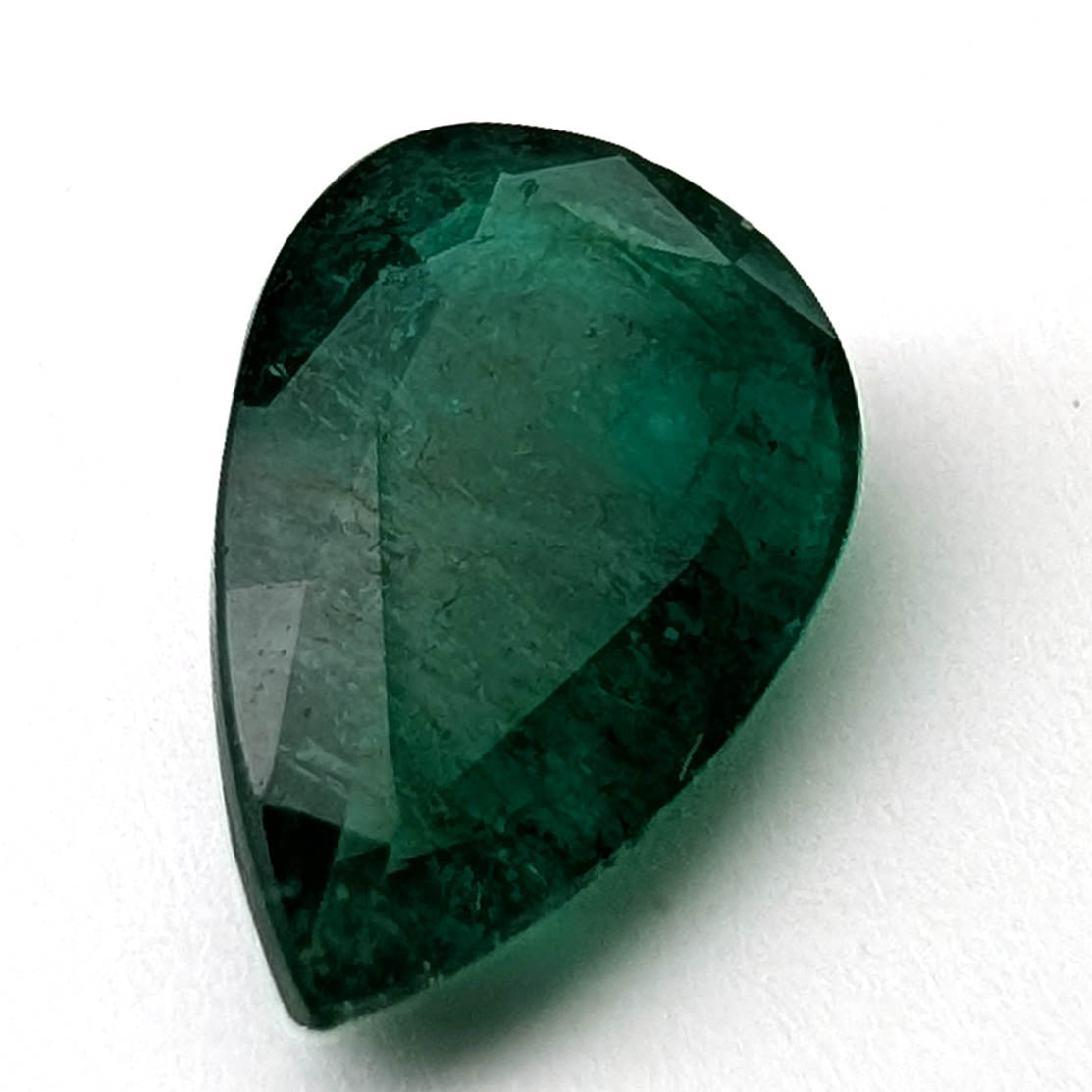 Emerald faceted pear cut gemstone, 3.95ct, alternate angle, view 10 of 13