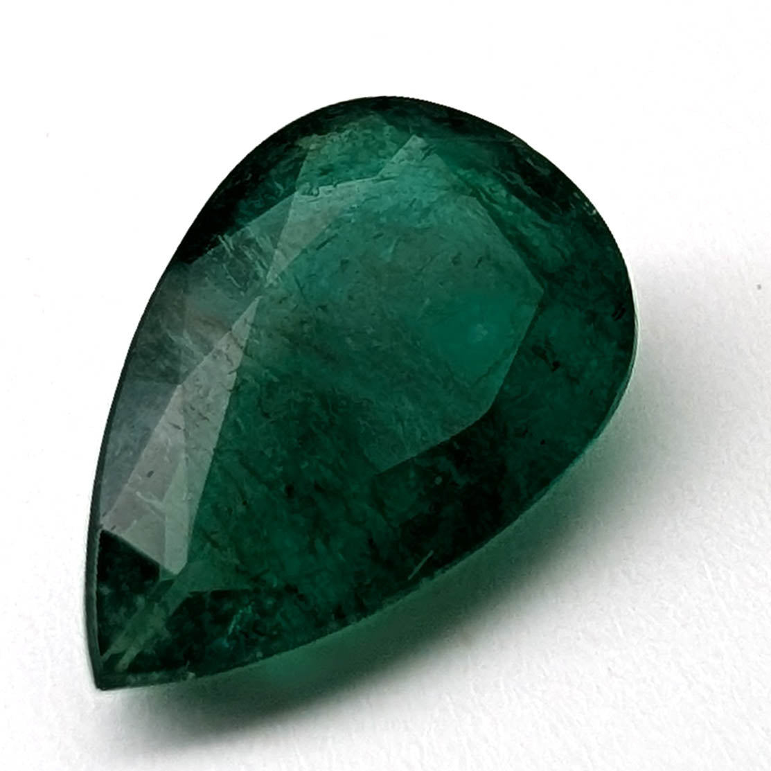 Emerald faceted pear cut gemstone, 3.95ct, alternate angle, view 11 of 13