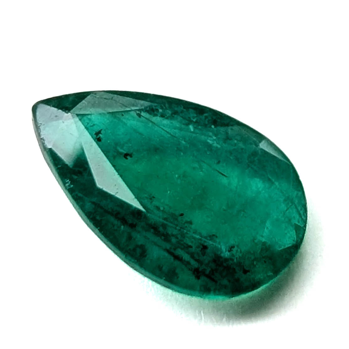 Emerald faceted pear gemstone, 1.60ct, face-up view of the table, view 6 of 11