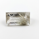 Actinolite quartz faceted rectangle gemstone, 4.30ct, from Mount Breakenridge, Harrison Lake, BC, Canada, on a white background, view 1 of 11
