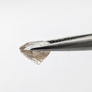 Actinolite quartz faceted round gemstone, 1.18ct, from Mount Breakenridge, Harrison Lake, BC, Canada, held in tweezers, view 10 of 10
