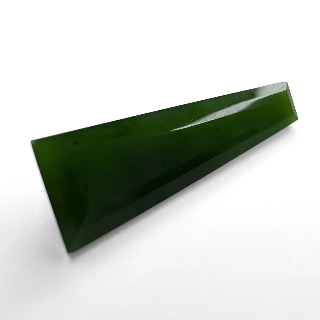 Nephrite Jade faceted tapered baguette gemstone, 33.17ct, rotating view