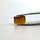 Oregon fire opal faceted cushion fantasy cut gemstone, 4.06ct, held in tweezers, view 10 of 11