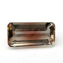 Oregon sunstone faceted emerald gemstone, 3.60ct, on a white background, view 1 of 7