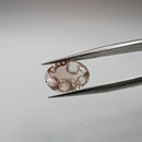 Oregon Sunstone faceted oval fantasy cut gemstone, 2.20ct, from Plush, Oregon, held in tweezers, view 2 of 11
