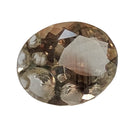 Oregon Sunstone faceted oval fantasy cut gemstone, 4.31ct, from Plush, Oregon, on a white background, view 9 of 10