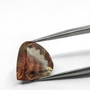 Oregon Sunstone faceted pear cut gemstone, 5.21ct, from Plush, Oregon, held in tweezers, view 2 of 12