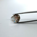Oregon sunstone faceted pear fantasy cut gemstone, 4.88ct, held in tweezers, view 2 of 10
