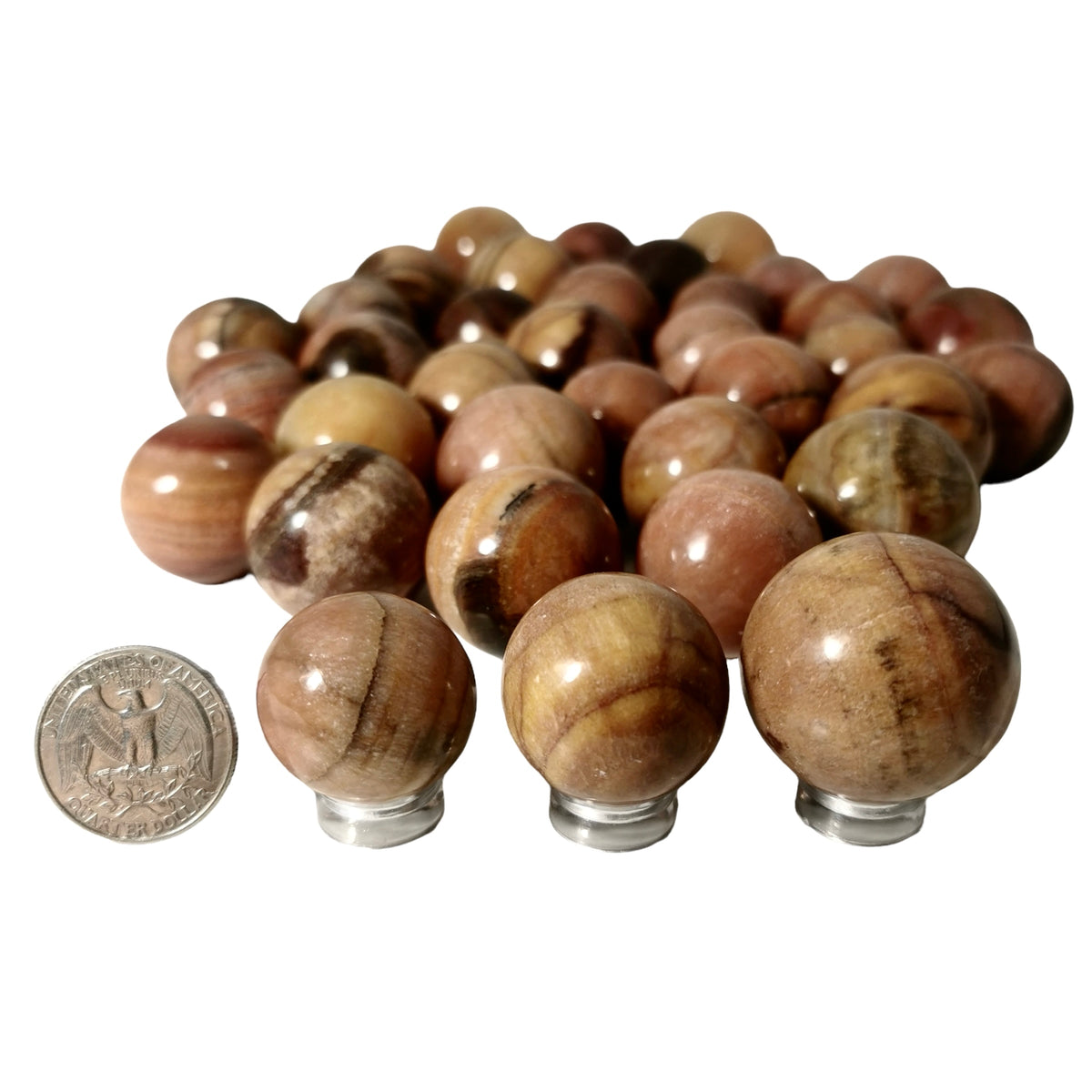 Peach Calcite mini sphere, calcium carbonate.