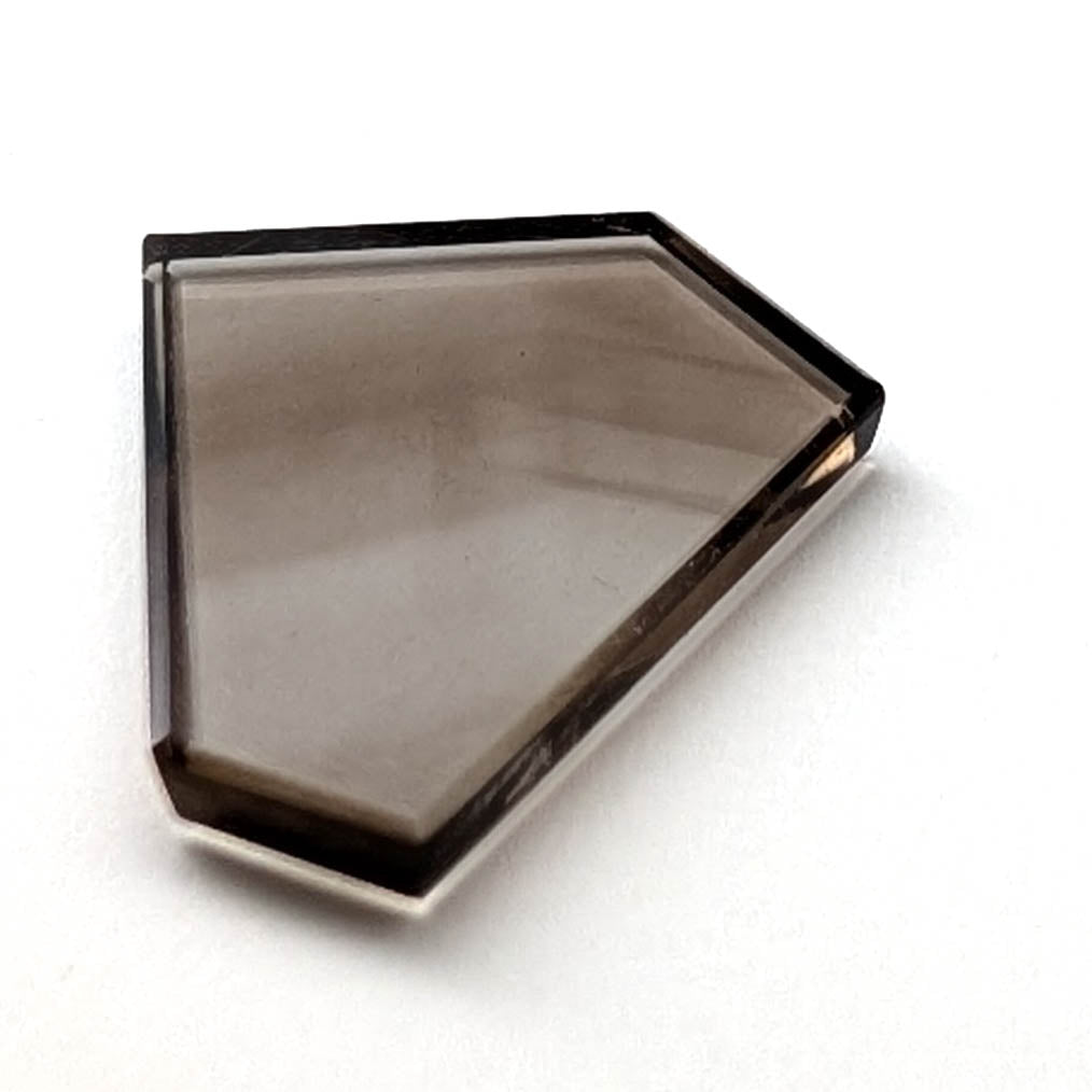 Smoky Quartz faceted freeform flatback step cut gemstone, 4.32ct, from Minas Gerais, Brazil, view 1 of 7