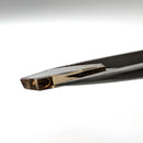 Smoky Quartz faceted freeform flatback step cut gemstone, 5.35ct, held in tweezers, view 8 of 8