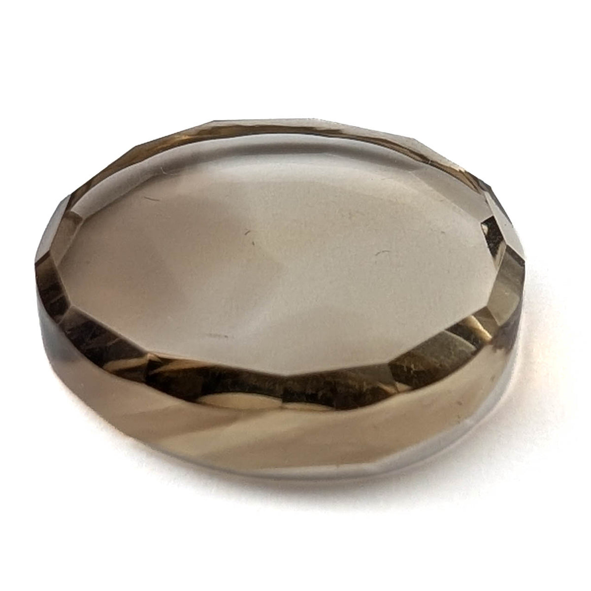 Smoky Quartz faceted round brilliant flatback gemstone, 21.80ct, from Minas Gerais, Brazil, view 1 of 6