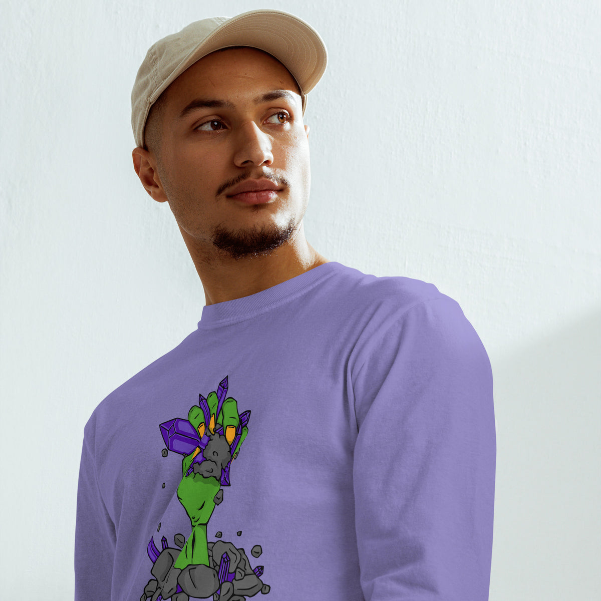 Garment dyed heavy weight long sleeve shirt with the classic logo.