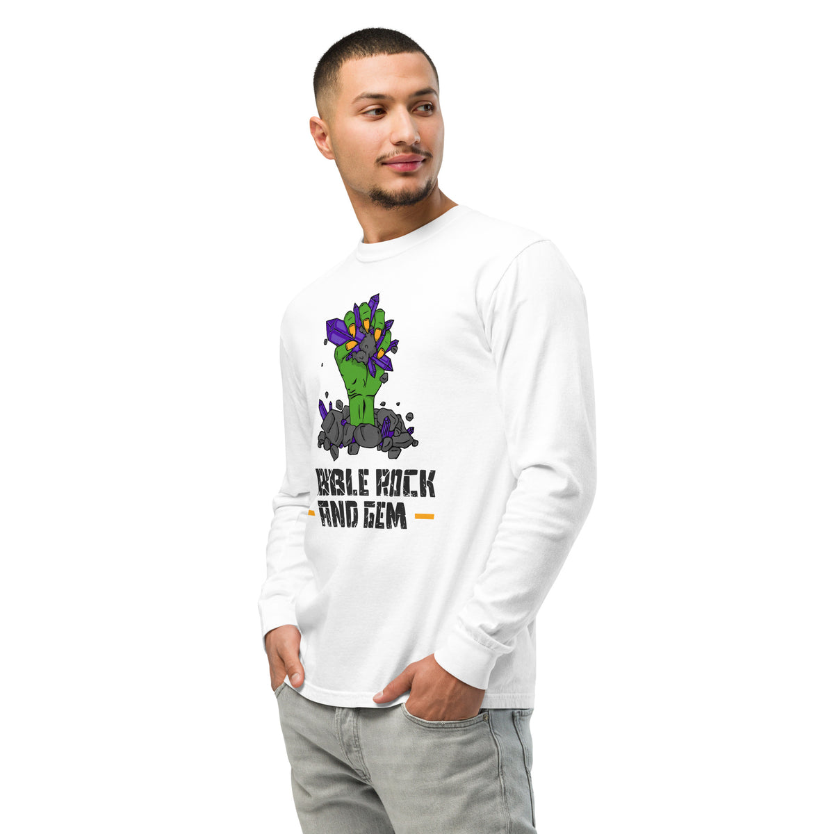 Garment dyed heavy weight long sleeve shirt with the classic logo.