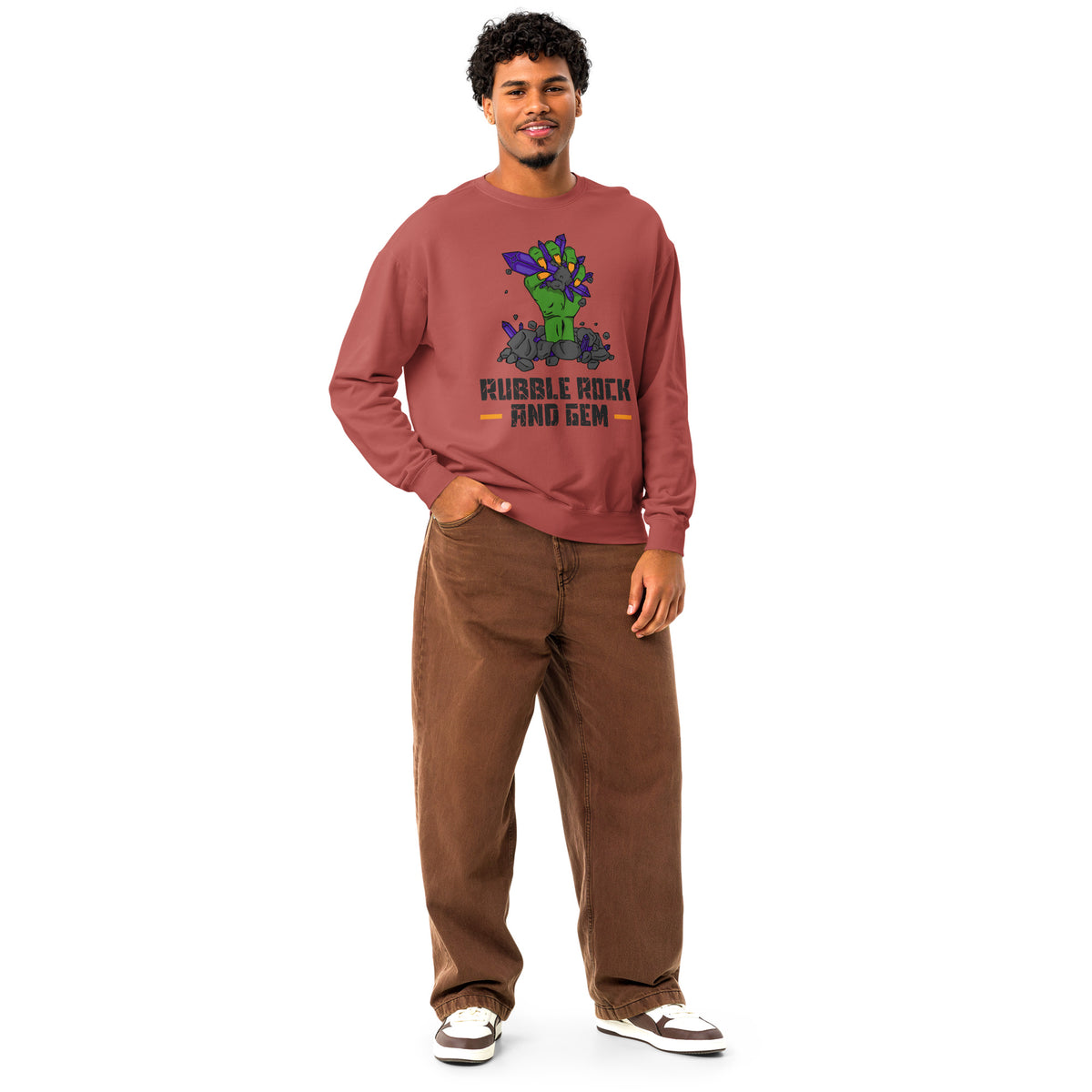 Unisex garment dyed fleece crewneck sweatshirt with the classic logo.