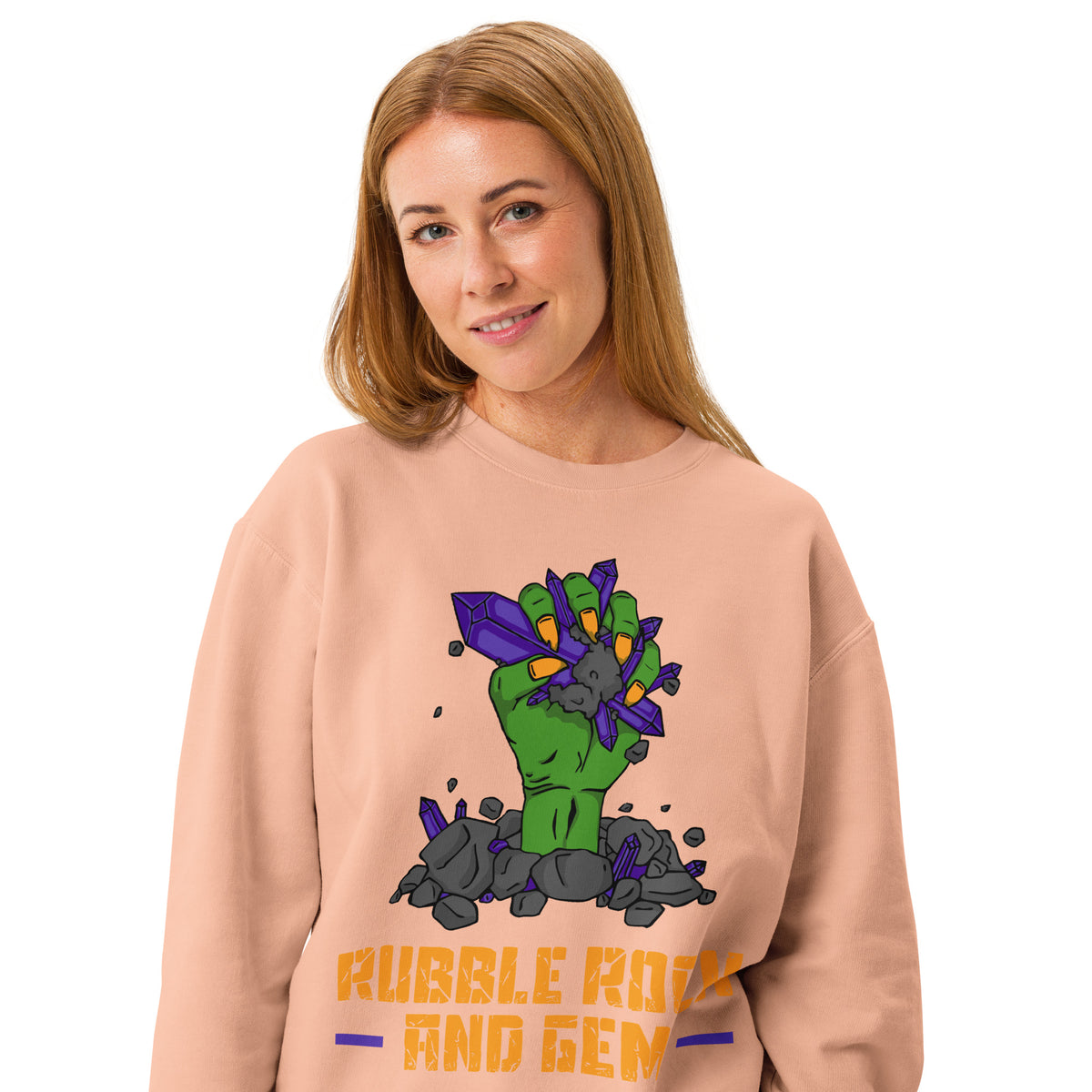 Unisex garment dyed fleece crewneck sweatshirt with the classic logo.
