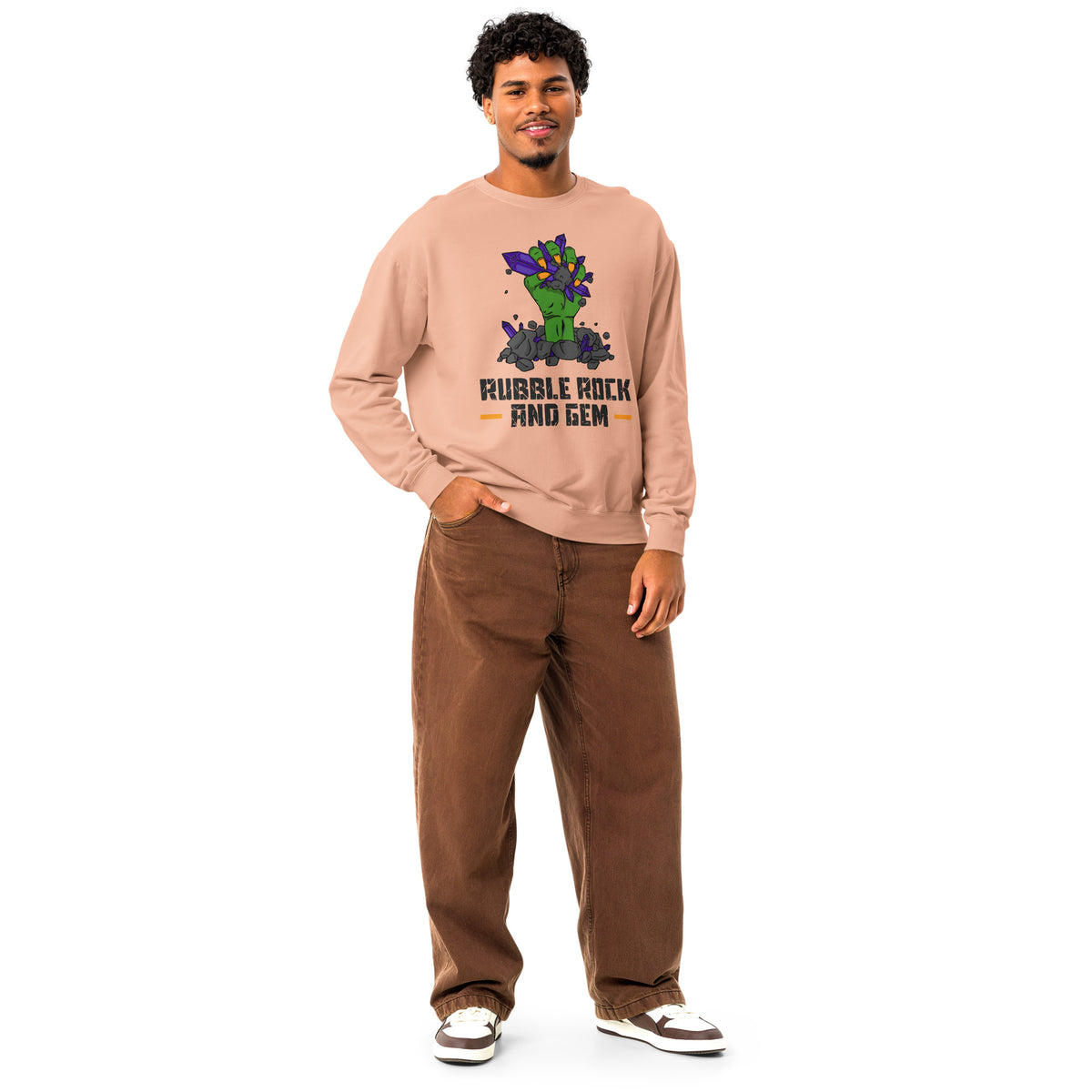 Unisex garment dyed fleece crewneck sweatshirt with the classic logo.