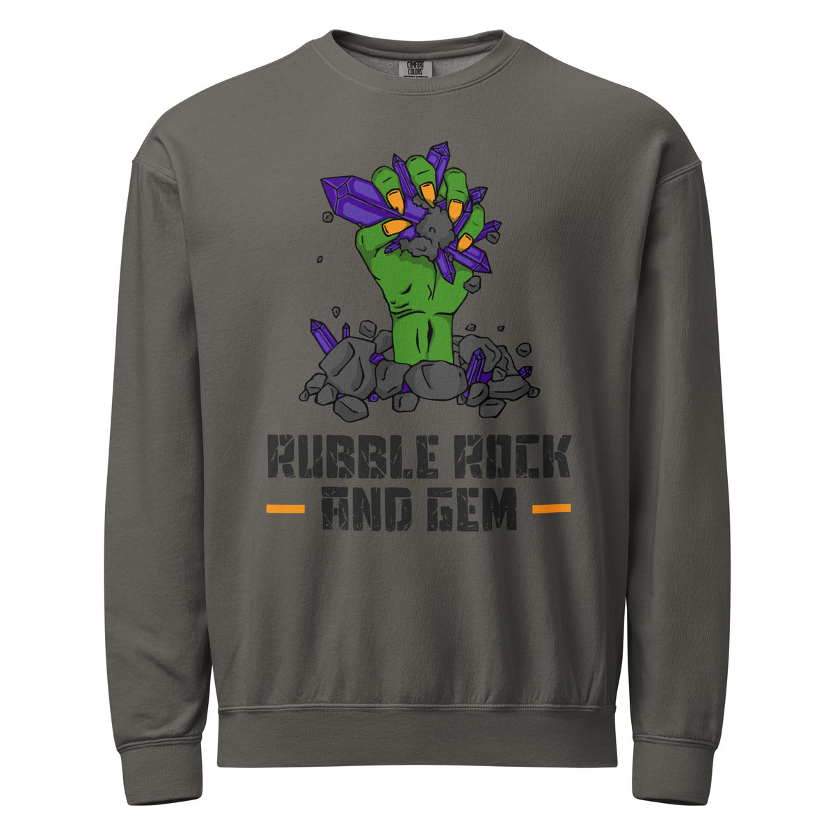 Unisex garment dyed fleece crewneck sweatshirt with the classic logo.