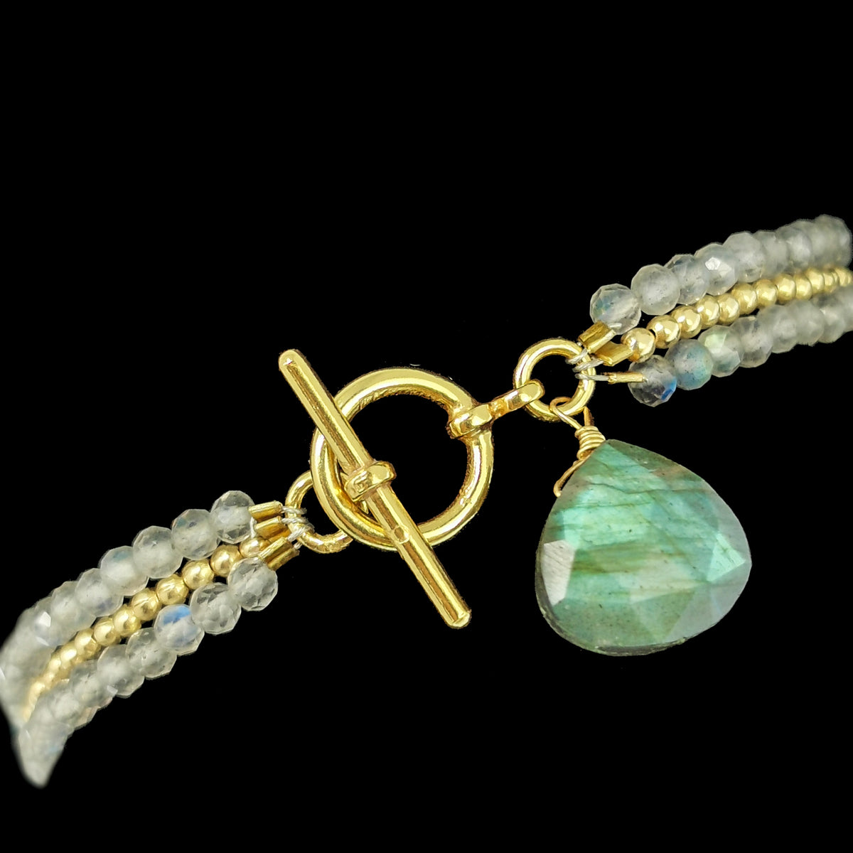 10kt Gold Plated Labradorite bracelet in 10kt gold-plated sterling silver.