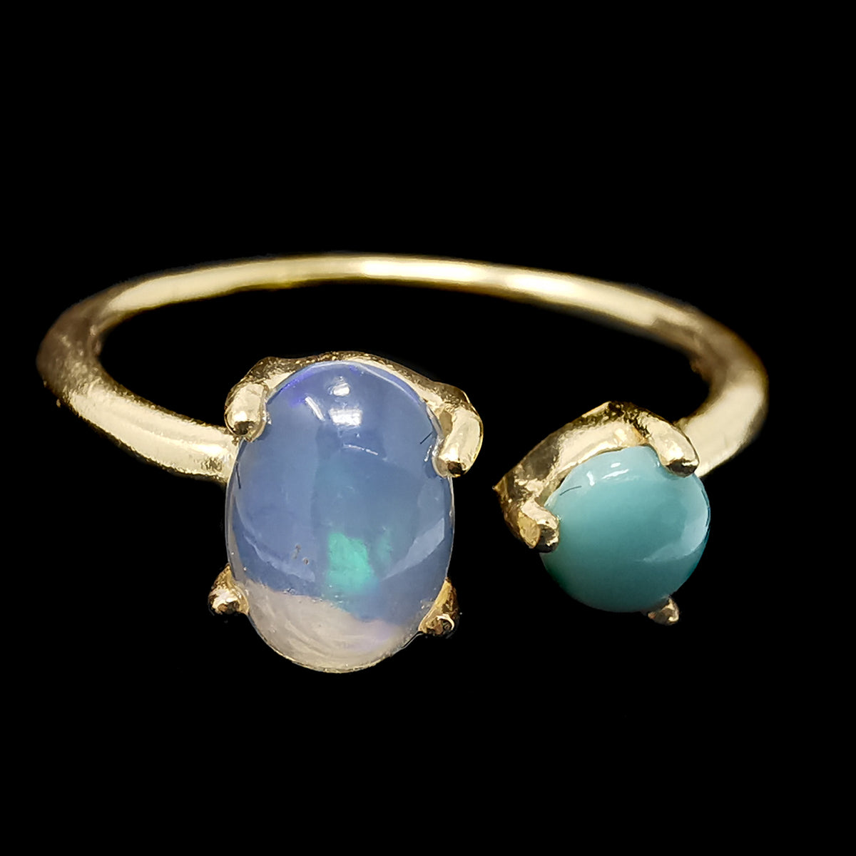 10kt Gold Plated Opal and Turquoise ring in 10kt gold-plated sterling silver with Ethiopian Opal and Tibetan Turquoise.