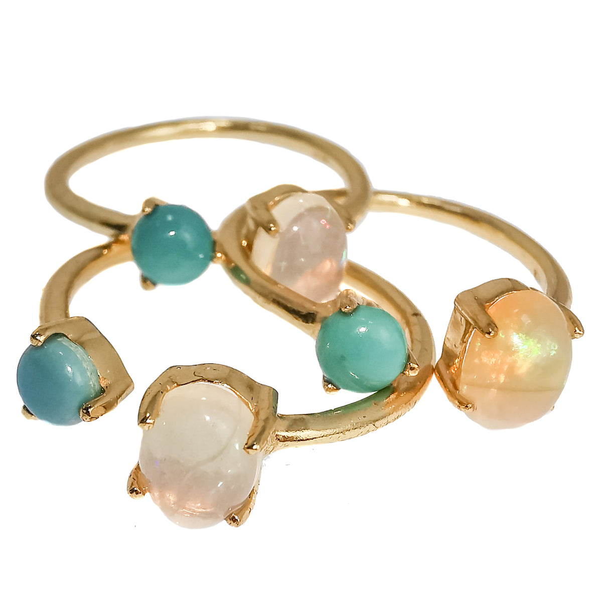 10kt Gold Plated Opal and Turquoise ring in 10kt gold-plated sterling silver with Ethiopian Opal and Tibetan Turquoise.
