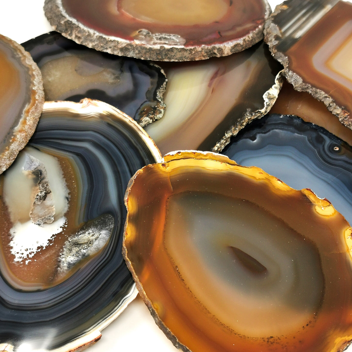 Brazilian Agate polished slab, a variety of chalcedony, from Rio Grande do Sul, Brazil.