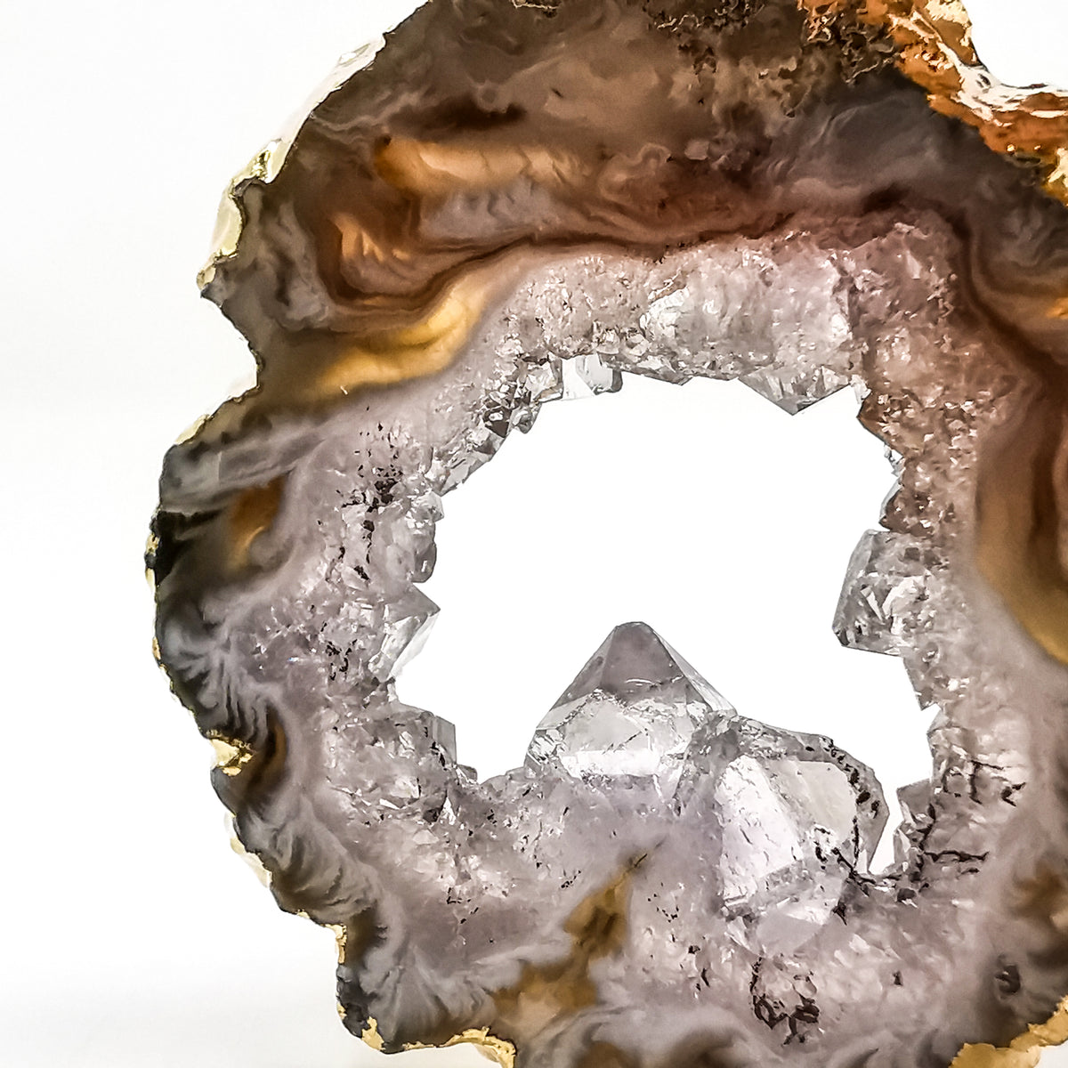 Oco Geode Electroplated pendant, electroplated with gold, with Oco Geode Slice (Agate).