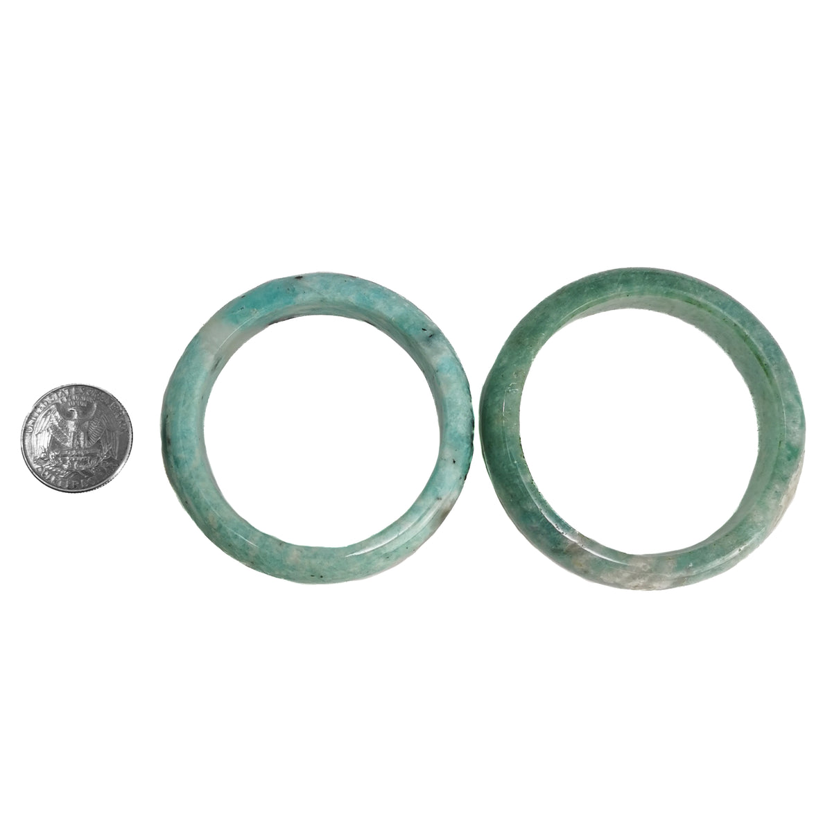 Amazonite bangle from Brazil – two bangles beside a coin for scale