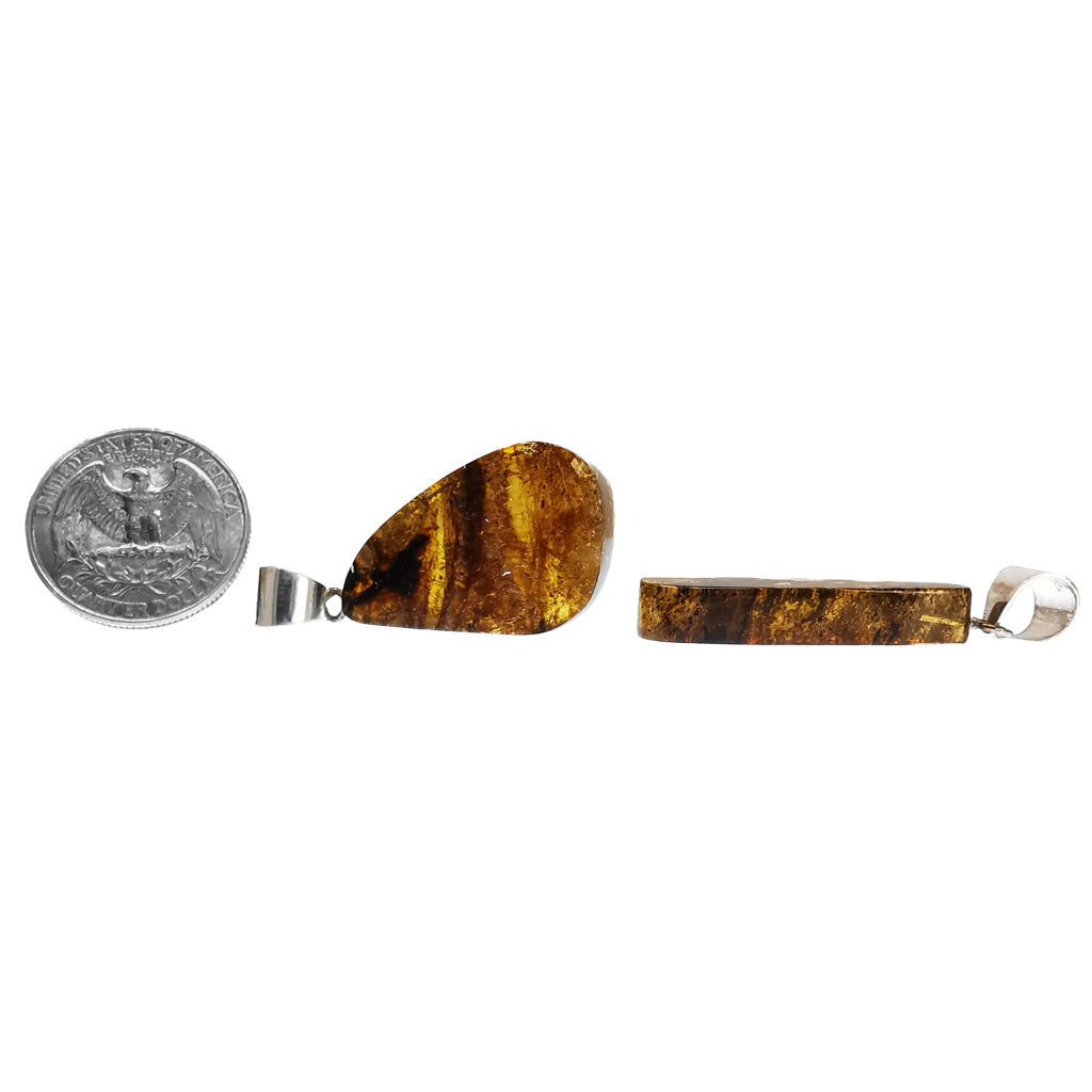 Amber pendant in silver-plated base metal.