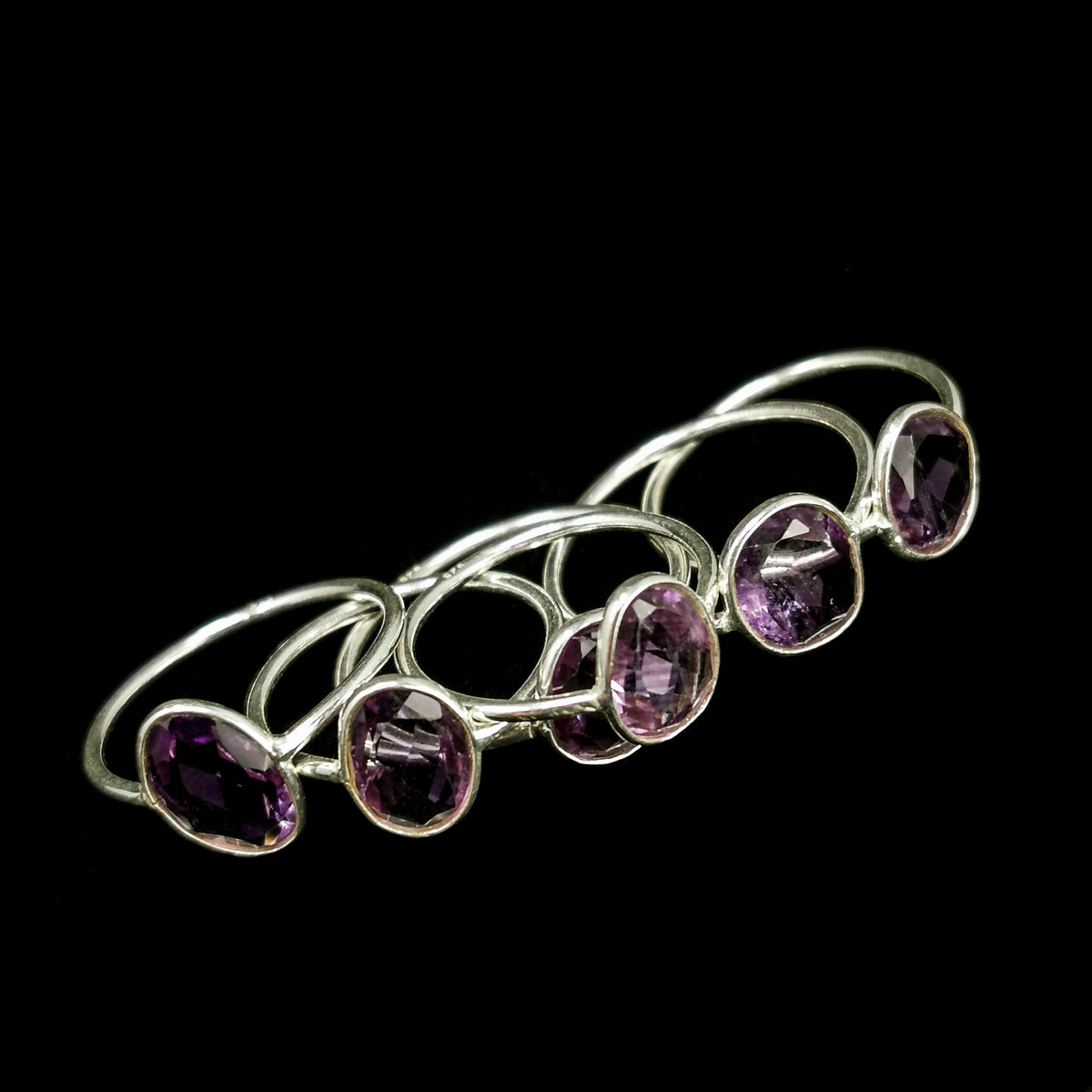 Amethyst Rose Cut Fine Bezel ring in sterling silver.