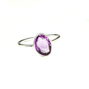 紫水晶玫瑰切割细边框 - 戒指