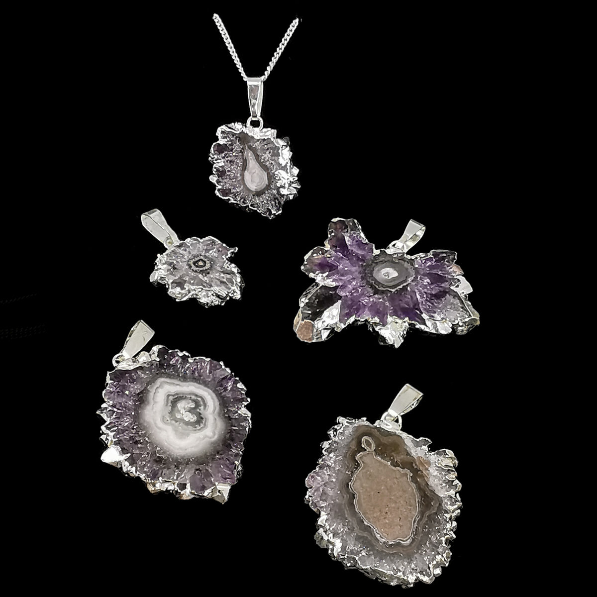 Amethyst Stalactite pendant, electroplated.
