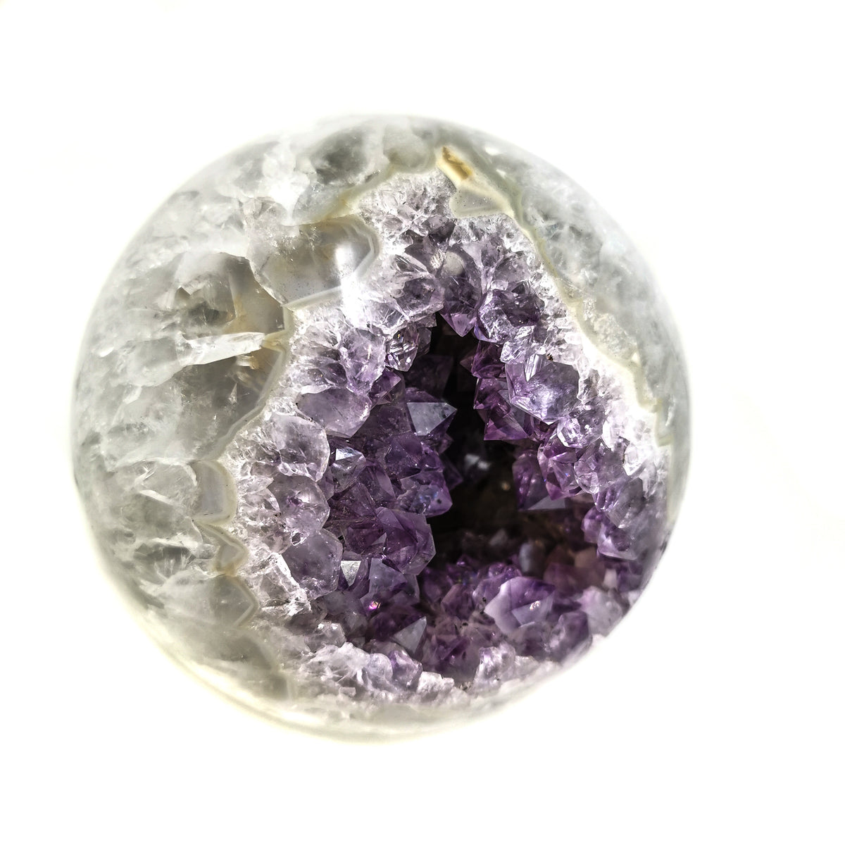 Amethyst Crystal sphere specimen, a variety of quartz, from Brazil.