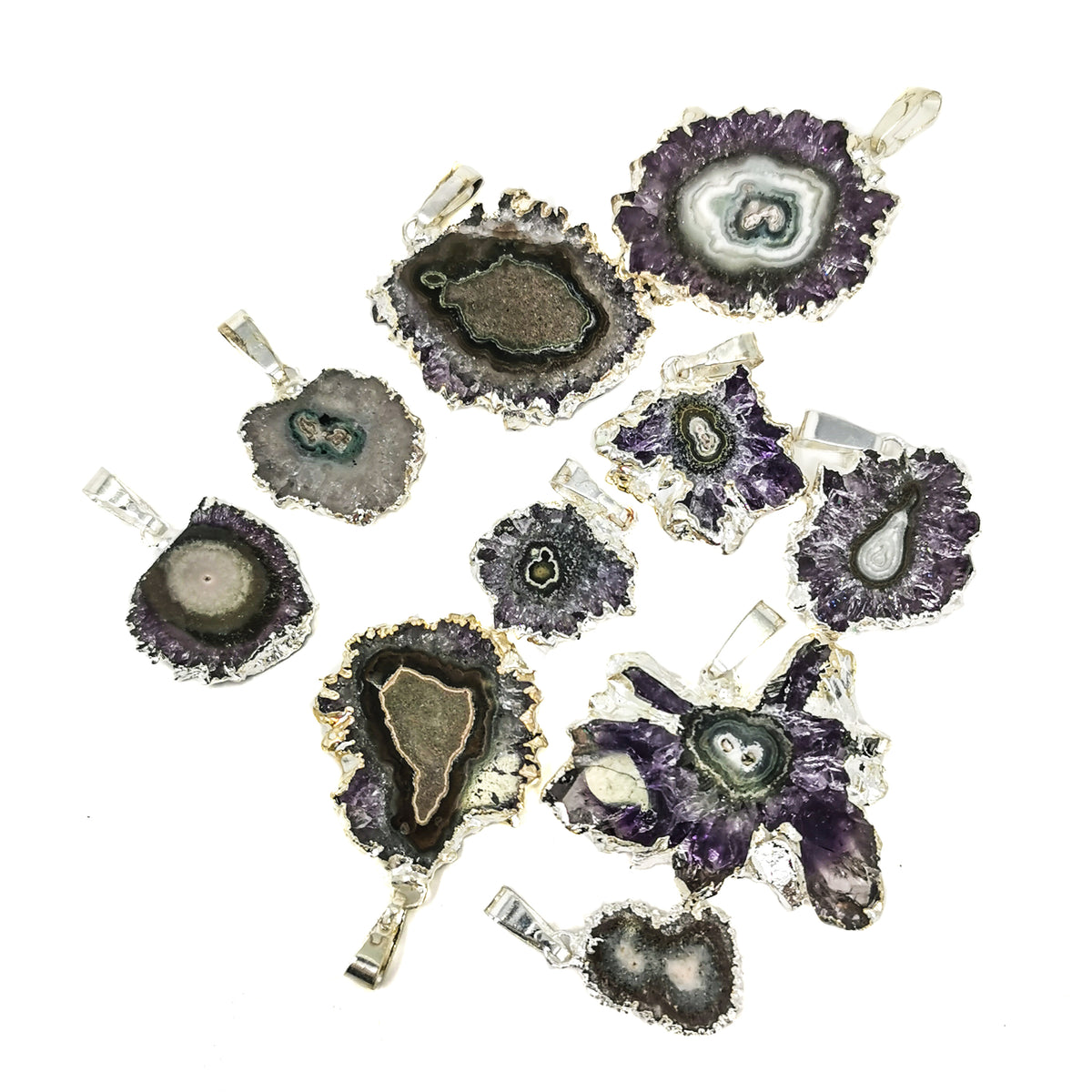 Amethyst Stalactite pendant, electroplated.