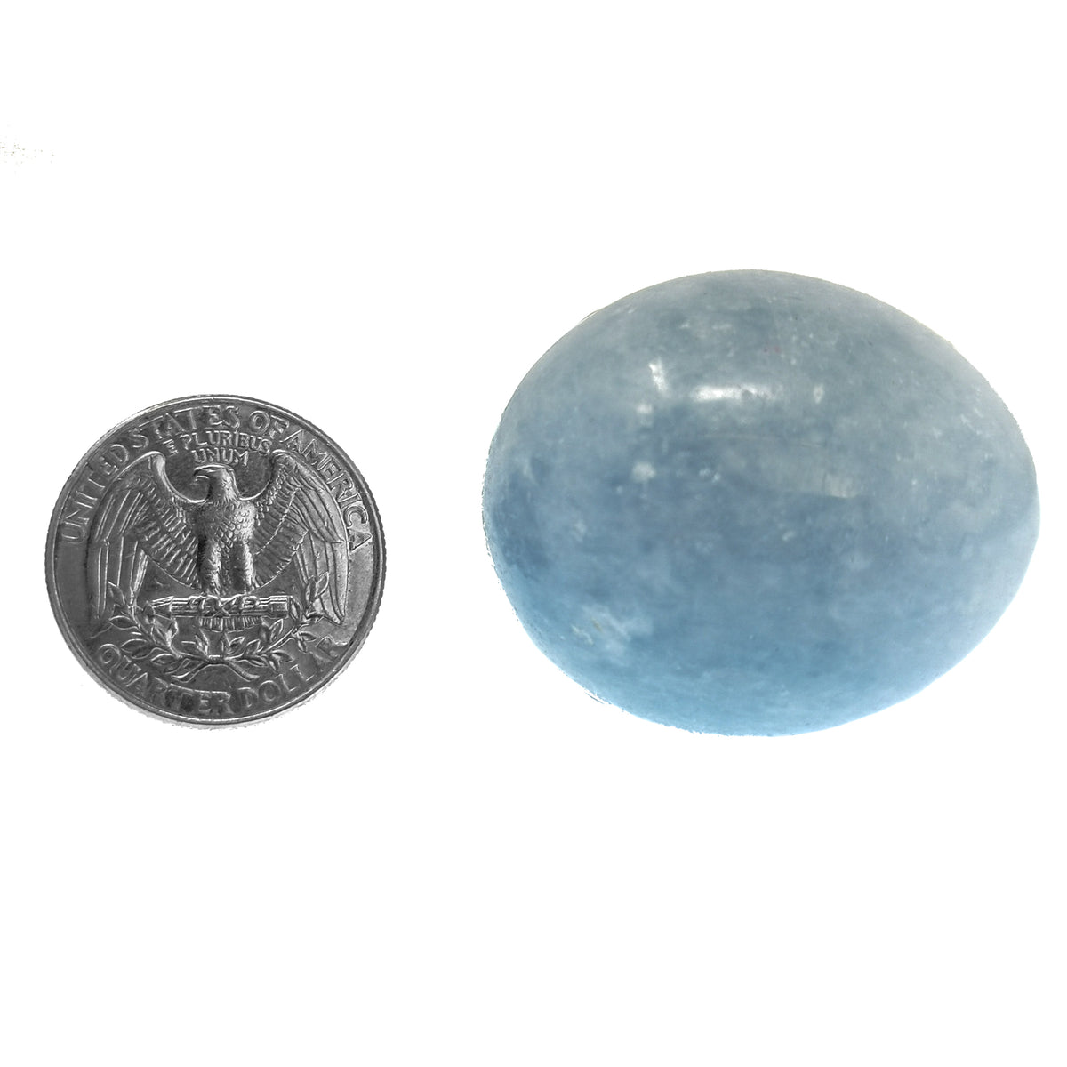 Angelite egg from Madagascar – egg beside a coin