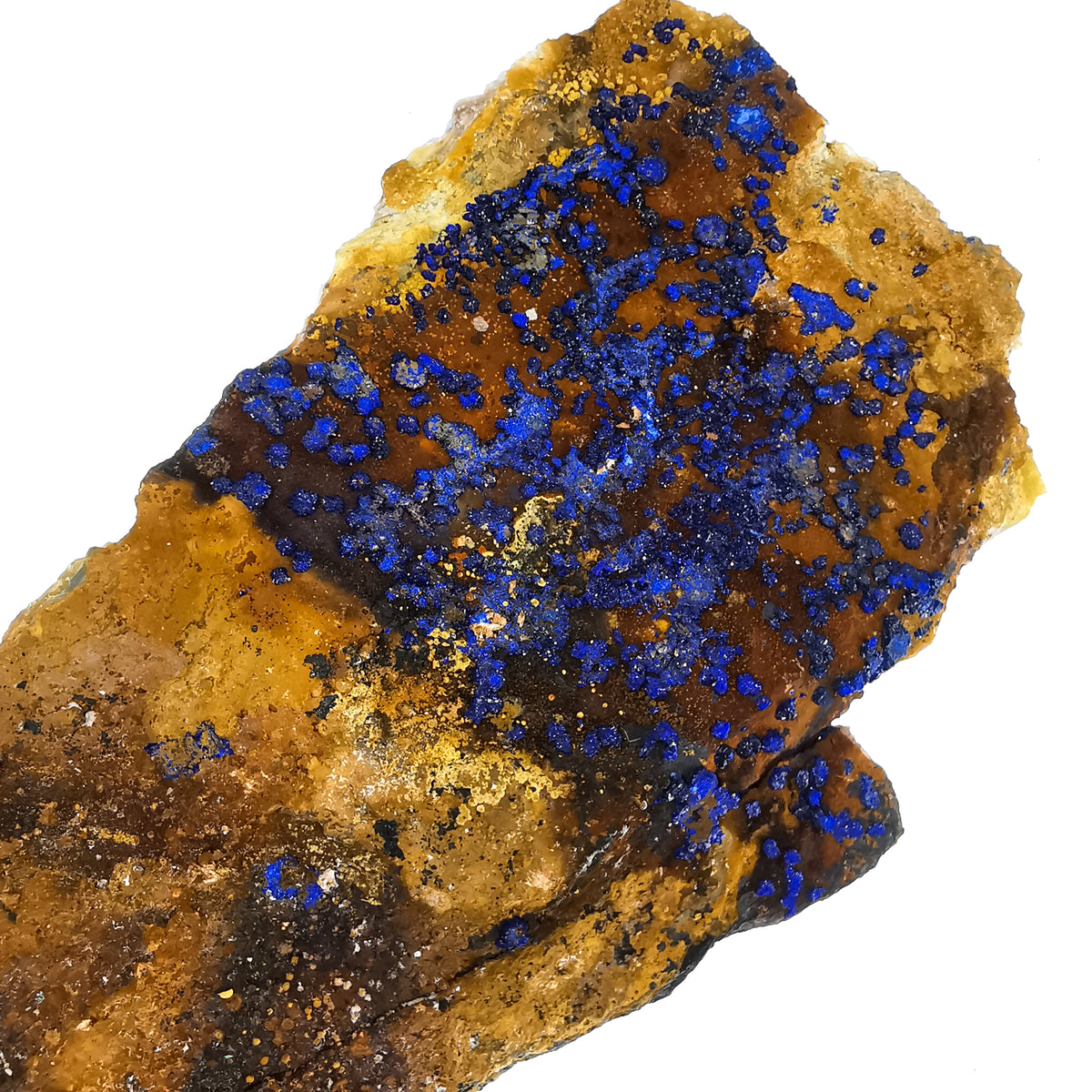 Azurite specimen, a copper carbonate, from Morocco.