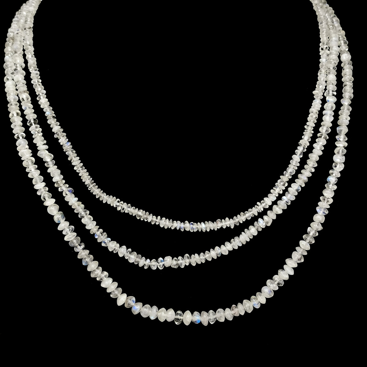 Moonstone smooth bead necklace with Rainbow Moonstone.