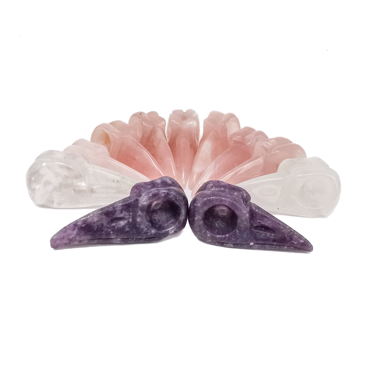 Bird skull carving: three stone types