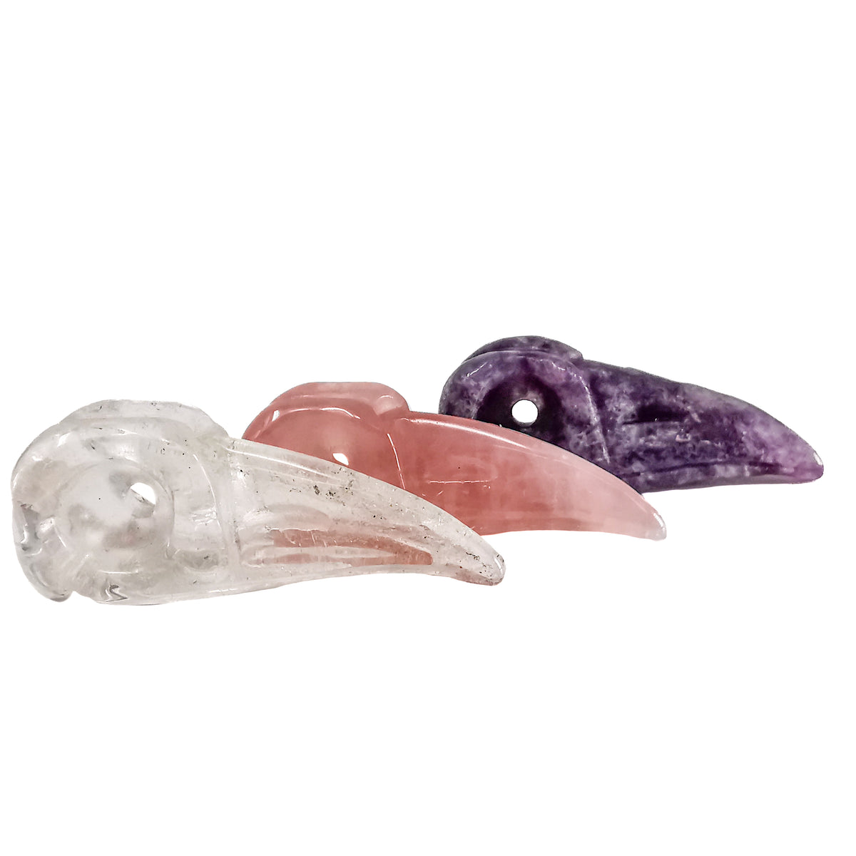 Bird skull carving: rose quartz skull