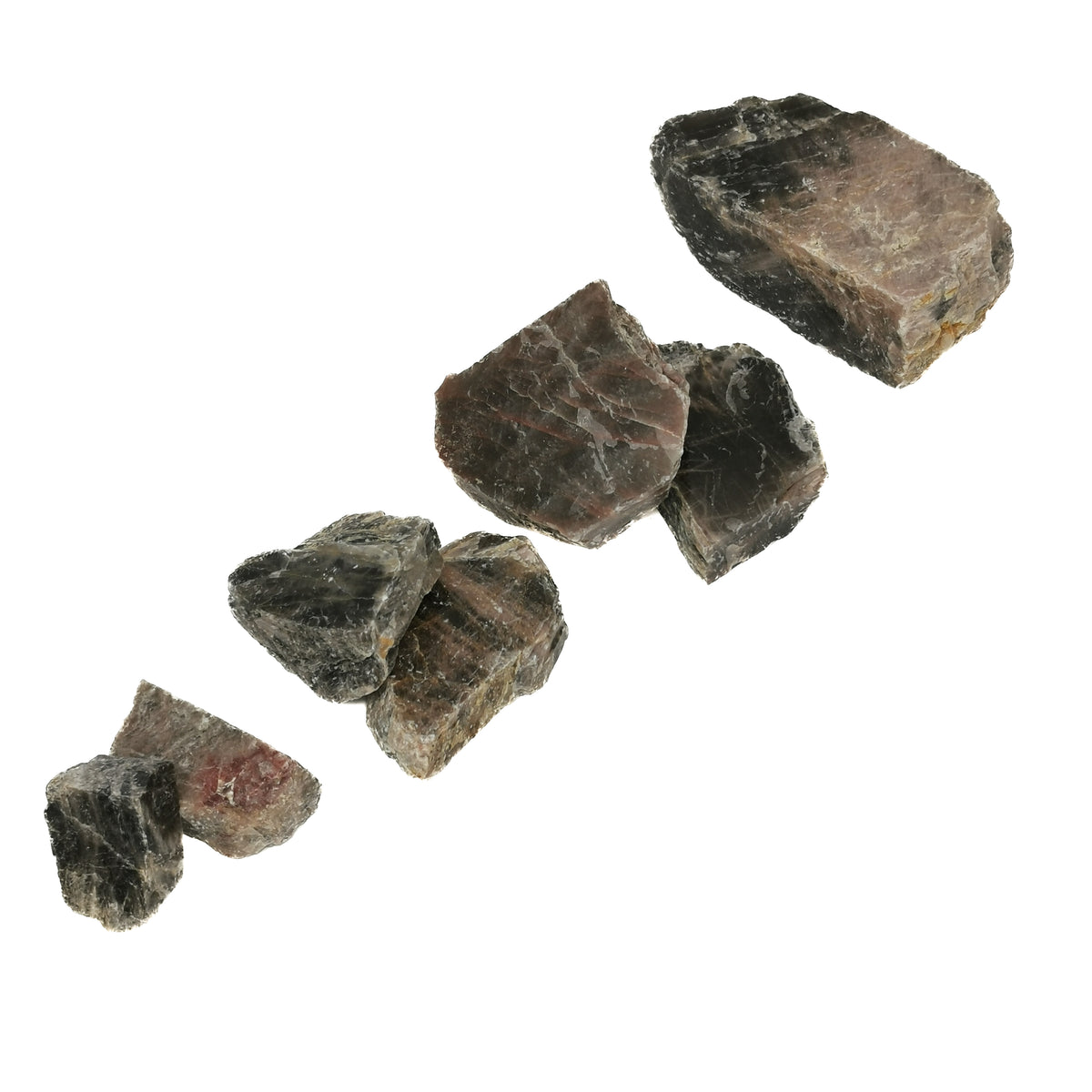 Black Moonstone specimen, a feldspar, from Madagascar.