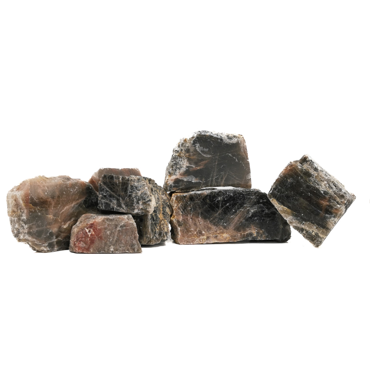Black Moonstone specimen, a feldspar, from Madagascar.