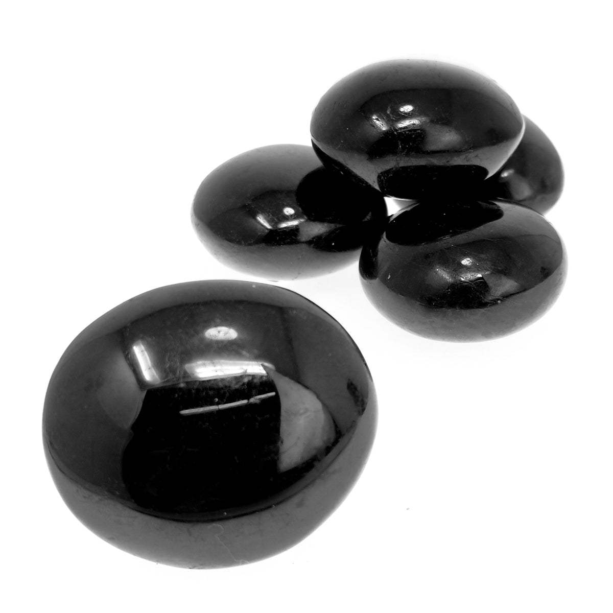 Black Tourmaline palm stone, a tourmaline group mineral, from Madagascar.