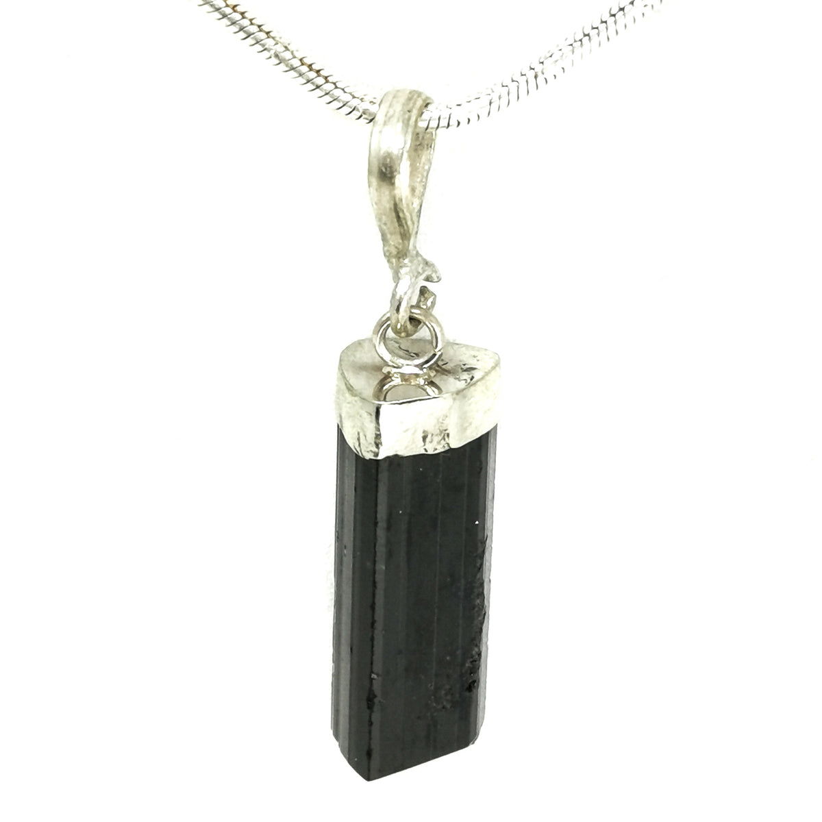 Black Tourmaline pendant in sterling silver.