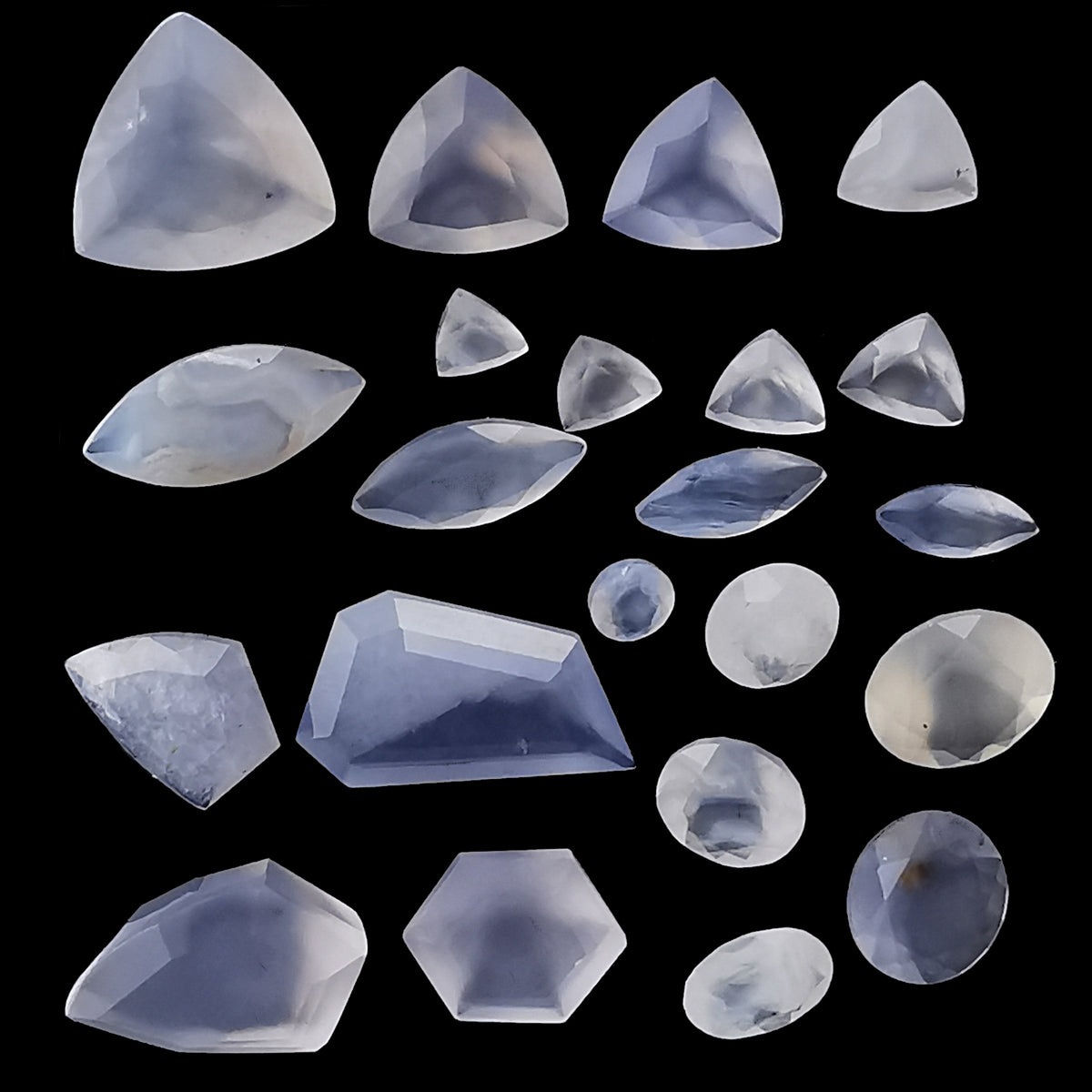 Blue Chalcedony facet, a variety of chalcedony, from Namibia.