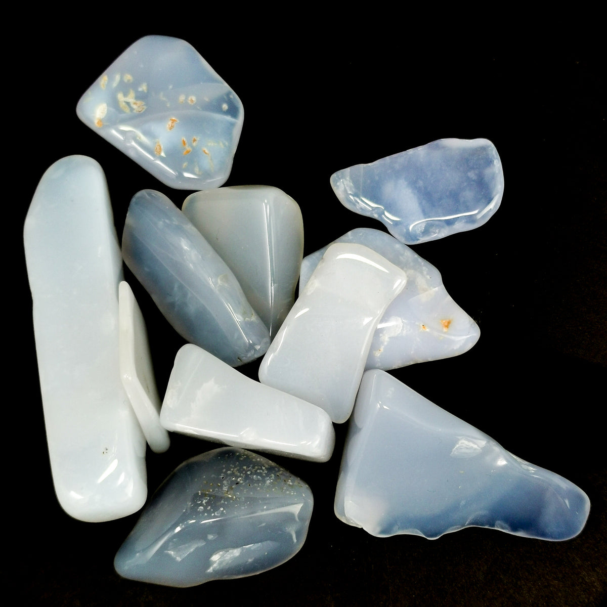Blue chalcedony tumble from Turkey – group of tumbles