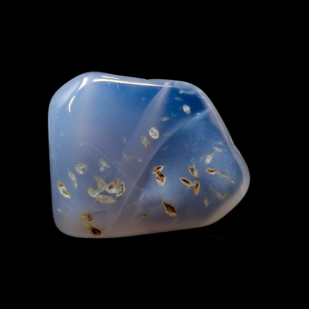 Blue chalcedony tumble from Turkey – single tumble, close view
