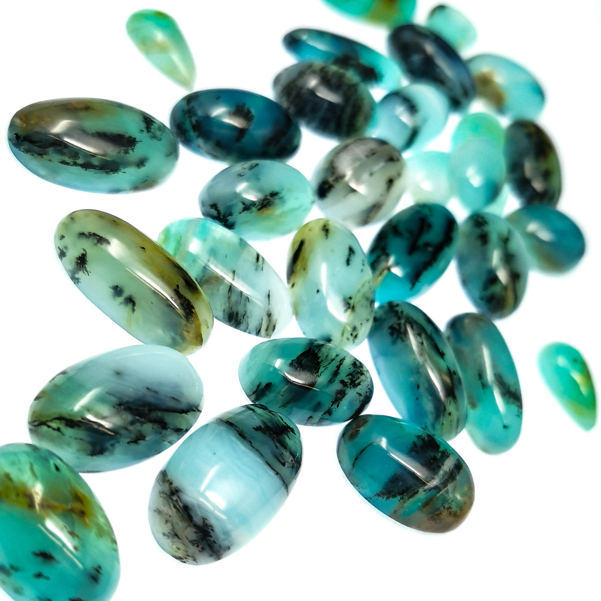 Blue Opal cabochon, hydrated silica, from Peru.