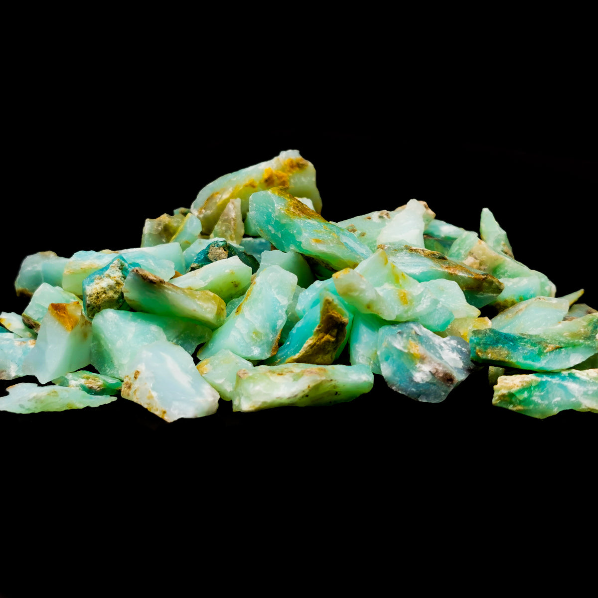 Peruvian Blue Opal rough, hydrated silica, from Andes mountains near San Patricio, Peru.